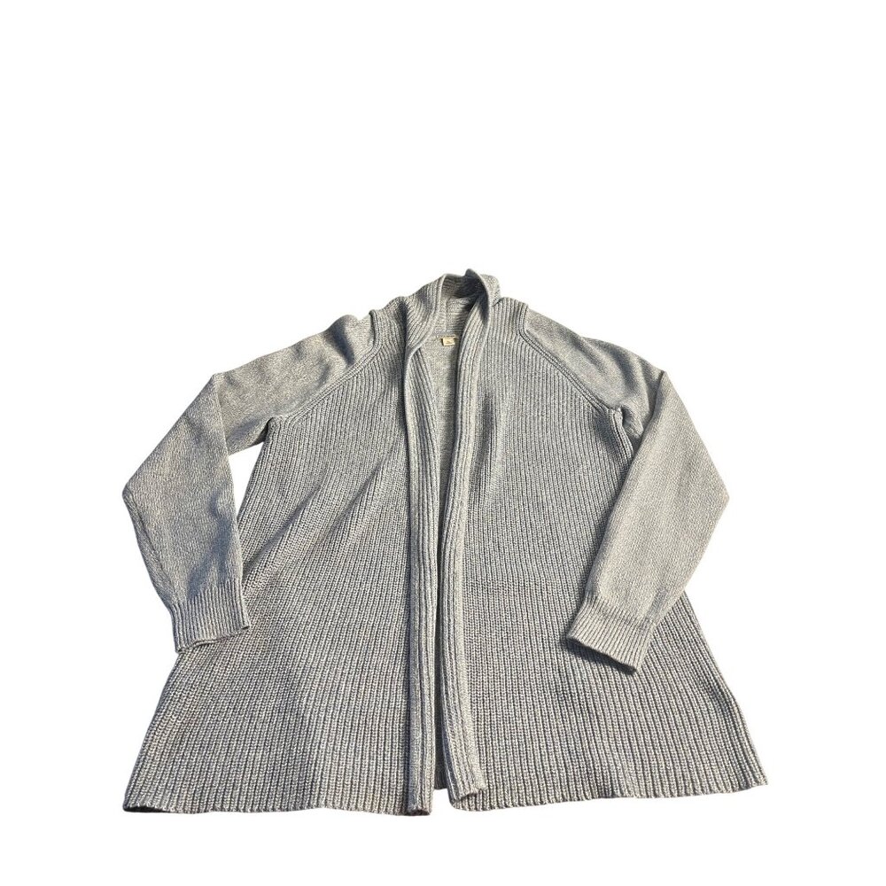 L.L. Bean Womens Open Cardigan XL  Blue Cotton Knit Long Sleeve thick Sweater